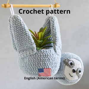 Sloth planter Amigurumi crochet pattern - PDF tutorial - animal planter hanging - sloth planter crochet pdf - Crochet patterns toys