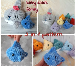 Baby Hai Familie Häkelanleitung, Mama und Baby Hai Häkelanleitung, Hai Stofftier, Plüsch Hai Spielzeug, einfache Häkelanleitung