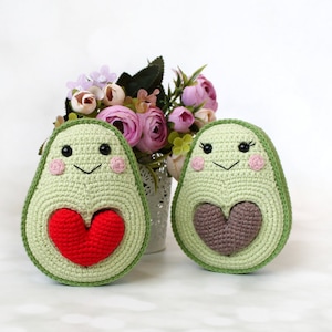 Avocados in Love Crochet Pattern Avocado with Heart Seed Amigurumi Crochet Pattern PDF in English Fruit animals image 3