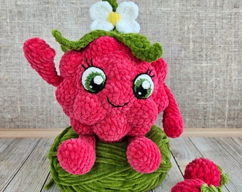 CROCHET RASPBERRY PATTERN, Amigurumi raspberry or blackberry with eyes and hands, Plush crochet toy