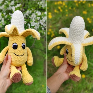 CROCHET BANANA PATTERN, Amigurumi fruit with eyes pattern, Crochet play food, Plush crochet toys