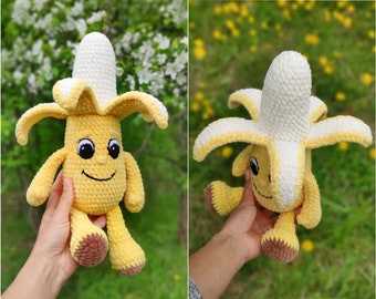 CROCHET BANANA PATTERN, Amigurumi fruit with eyes pattern, Crochet play food, Plush crochet toys