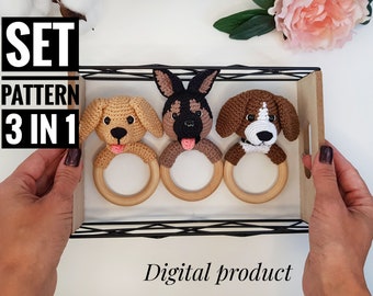 Crochet Patterns Set baby rattle dog – German Shepherd, Labrador Retriever, Beagle, Puppy toy pattern,  Animal Patterns, Amigurumi patterns