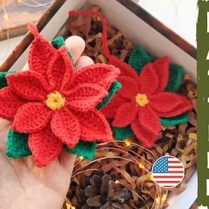 Crochet pattern Poinsettia - Crochet christmas ornament Poinsettia amigurumi pattern PDF in English - christmas Star , Baby toy patterns