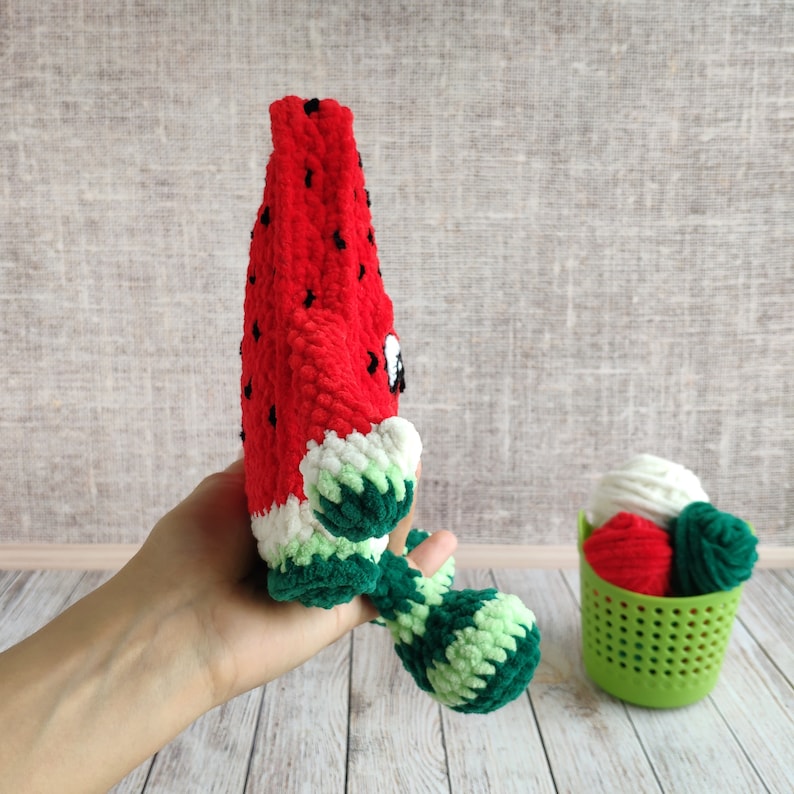 CROCHET WATERMELON PATTERN, Amigurumi watermelon slice with eyes and hands, Plush Soft toy Fruits, Plush crochet toys image 4