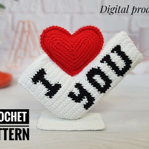 Wzór szydełkowy na Walentynki Kocham Cię, Dekoracja Walentynkowa, Czerwone serce amigurumi wzór szydełkowy, Pamiątka ślubna, Wzory Amigurumi