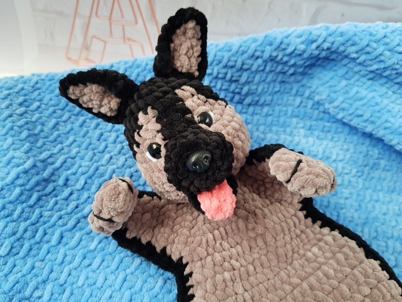 Lovey Crochet Pattern dog German Shepherd, Amigurumi comforter cuddle toy, baby security blanket, plush toy dog pattern Amigurumi patterns image 7