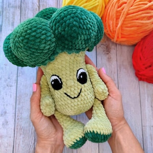 CROCHET BROCCOLI PATTERN, Amigurumi crochet cute vegetables with eyes pattern, Cute cauliflower, Plush crochet toy image 1