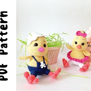 PDF Crocheted Chicken Pattern, Crocheted Chicken, Chicken Pattern of Boy and Girl. Pattern for Easter, Crochet toy patterns