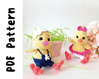 PDF Crocheted Chicken Pattern, Crocheted Chicken, Chicken Pattern of Boy and Girl. Pattern for Easter, Crochet toy patterns