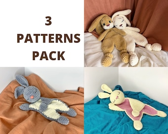 3 PATTERN PACK - Bunny Plush Lovey Crochet Pattern | Rabbit Security Blanket Snuggler Toy | Amigurumi Comforter Cuddle Toy - PDF only