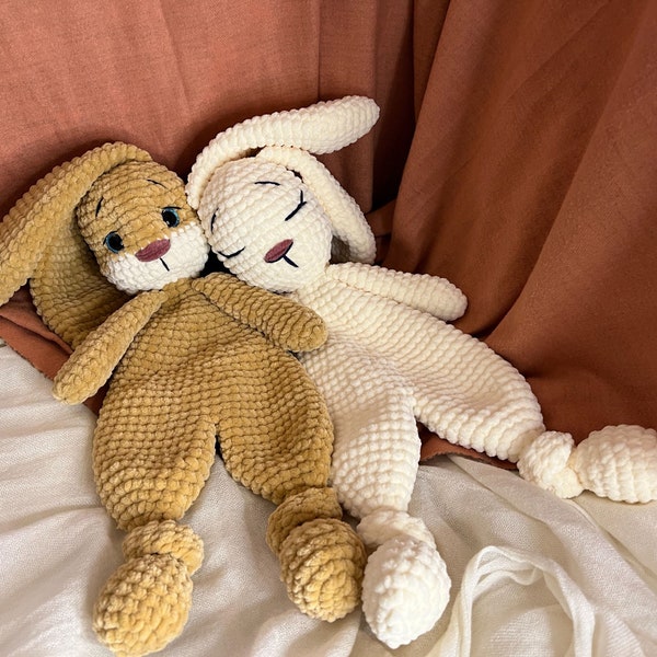 BUNNY Snuggler Plush Lovey | Rabbit Security Blanket Toy | Amigurumi Comforter Cuddle Toy | PDF Easy Crochet Pattern | Lovey toy patterns