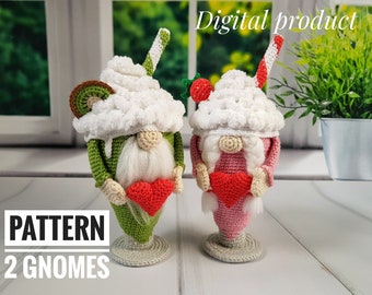 Crochet gnome cocktail PATTERN, Valentine crochet, crochet gnome, Crochet Mother’s Day gift, gift for Birthday decoration,Amigurumi patterns