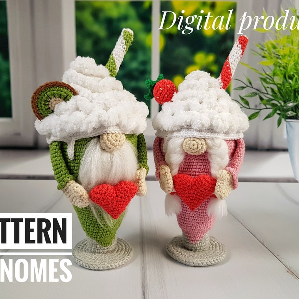 Crochet gnome cocktail PATTERN, Valentine crochet, crochet gnome, Crochet Mother’s Day gift, gift for Birthday decoration,Amigurumi patterns