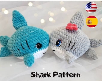 Crochet shark pattern, shark amigurumi pattern PDF, white shark, plush shark crochet toy pattern, fish tutorial , Easy crochet toy pattern