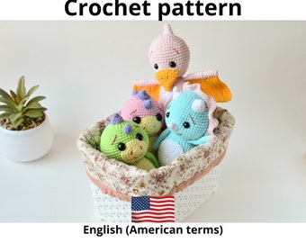 Dinosaur crochet pattern - animals amigurumi set 3 patterns - easy tutorial pdf - pattern in English - Crochet patterns toys