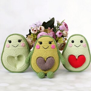 Avocados in Love Crochet Pattern Avocado with Heart Seed Amigurumi Crochet Pattern PDF in English Fruit animals image 2