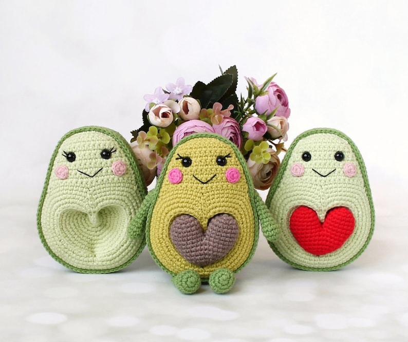 Avocados in Love Crochet Pattern Avocado with Heart Seed Amigurumi Crochet Pattern PDF in English Fruit animals image 2