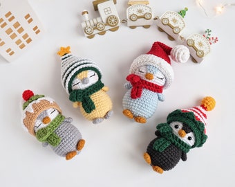 Mini pingwiny Amigurumi - wzór pingwina świątecznego, wzór szydełkowy ozdób choinkowych, wzory lalek Amigurumi