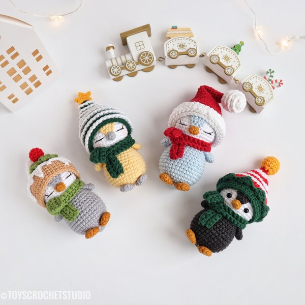 Mini pingouins Amigurumi - Motif de pingouins de Noël, motif de crochet de décorations de Noël, modèles de poupées Amigurumi