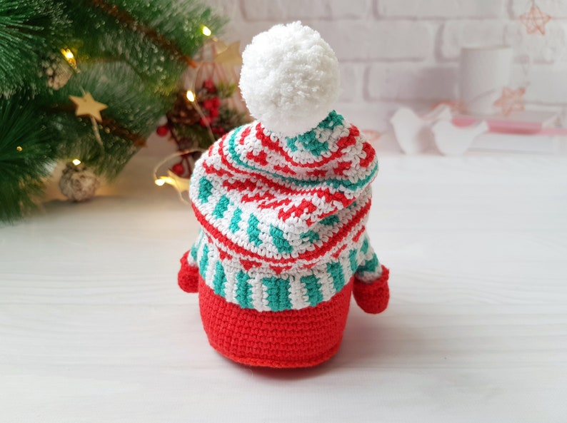 Jultomte-virkat mönster, Amigurumi-leksaksmönster, Jultomte-tomtemönster, Handledning för vinterlovstomtar, Amigurumi-mönster bild 5
