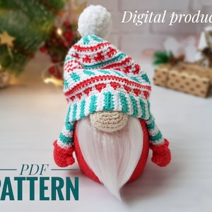 Modèle de gnome au crochet de Noël, modèle de jouet Amigurumi, modèle de gnome de Père Noël, tutoriel de gnome de vacances d'hiver, modèles Amigurumi