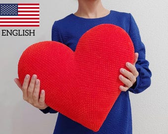 CROCHET HEART PILLOW pattern, Big plush red heart amigurumi,  Valentine&#39;s day gift, Plush crochet toys