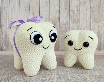 TOOTH CROCHET PATTERN, Amigurumi plush tooth fairy pattern, Baby first tooth party, Easy Plush crochet toys
