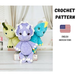 Dinosaur crochet pattern Set 3 in 1 / Crochet Dinosaur / Amigurumi / Stuffed Animal Pattern / Digital Download PDF/ Crochet animal pattern