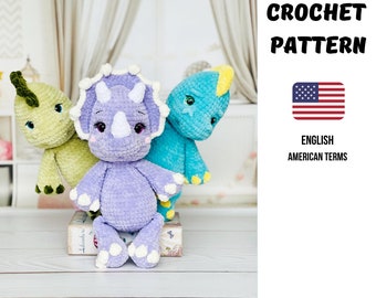 Dinosaur crochet pattern Set 3 in 1 / Crochet Dinosaur / Amigurumi / Stuffed Animal Pattern / Digital Download PDF/ Crochet animal pattern