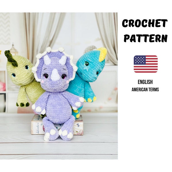 Dinosaur crochet pattern Set 3 in 1 / Crochet Dinosaur / Amigurumi / Stuffed Animal Pattern / Digital Download PDF/ Crochet animal pattern