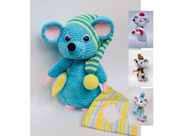 Crochet mouse pattern, amigurumi crochet animals, pattern in English, description of clothing sets, Crochet patterns toys
