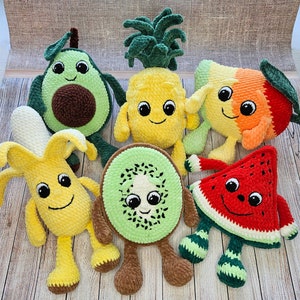 CUTE FRUITS Crochet patterns: Pineapple, Banana, Avocado, Watermelon, Mango,  Kiwi, Amigurumi fruit with eyes & hands, Plush crochet toys