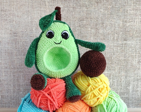 CROCHET avocado  PATTERN, Cute Amigurumi Avocado with seed PDF tutorial, Stuff toy fruit with eyes, Plush crochet toys