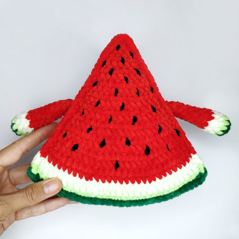 CROCHET WATERMELON PATTERN, Amigurumi watermelon slice with eyes and hands, Plush Soft toy Fruits, Plush crochet toys image 6