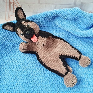 Lovey Crochet Pattern dog German Shepherd, Amigurumi comforter cuddle toy, baby security blanket, plush toy dog pattern Amigurumi patterns image 5