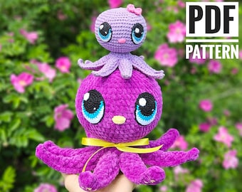 OCTOPUS CROCHET PATTERN, Amigurumi Big-eyed octopus,  Plush Kraken, Sea animal toy, Crochet jellyfish, Plush crochet toys