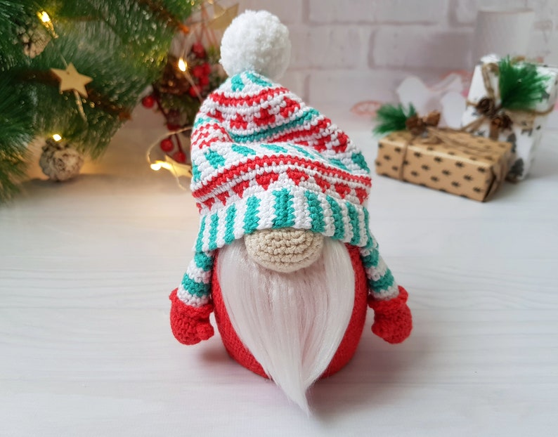 Jultomte-virkat mönster, Amigurumi-leksaksmönster, Jultomte-tomtemönster, Handledning för vinterlovstomtar, Amigurumi-mönster bild 3