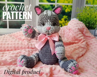 Modello gatto all'uncinetto, modello giocattolo Amigurumi all'uncinetto, modello peluche gatto, peluche, gattino all'uncinetto, gatto realistico, modelli Amigurumi