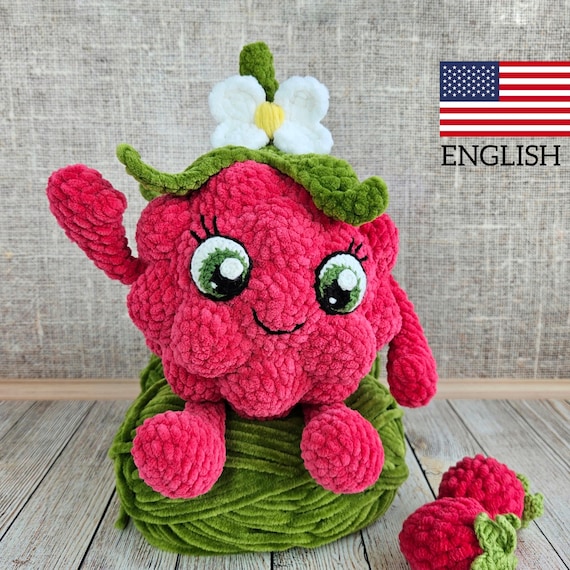 CROCHET RASPBERRY PATTERN, Amigurumi raspberry or blackberry with eyes and hands, Plush crochet toy