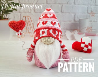 Crochet pattern gnome with heart, mother's day gift, valentine gnome crochet pattern, Amigurumi crochet gnomes, Amigurumi patterns