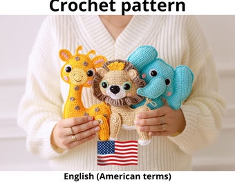 Crochet patterns set safari animals - Giraffe, Lion, Elephant - Amigurumi patterns   Crochet patterns toys