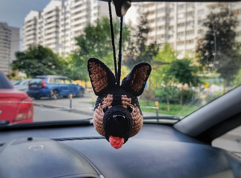 Mönster för virkad nyckelring, söta biltillbehör hund schäfer, mönster för inredningstillbehör, amigurumimönster bild 10