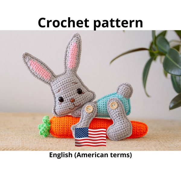 Funny Amigurumi Rabbit with Carrot - Winter Bunny Crocheted - Christmas Rabbit - PDF Eng Crochet Pattern - Christmas Crochet patterns toys