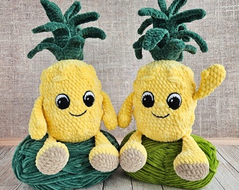 PADRÃO DE CROCHÊ DE ABACAXI, Abacaxi Amigurumi com olhos e mãos Tutorial em PDF, Brinquedos de pelúcia de crochê