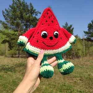 CROCHET WATERMELON PATTERN, Amigurumi watermelon slice with eyes and hands, Plush Soft toy Fruits, Plush crochet toys image 7