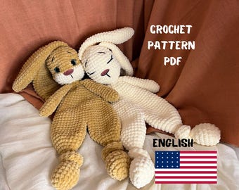 BUNNY Snuggler Plush Lovey | Rabbit Security Blanket Toy | Amigurumi Comforter Cuddle Toy | PDF Easy Crochet Pattern | Lovey toy patterns