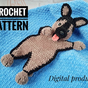 Lovey Crochet Pattern dog German Shepherd, Amigurumi comforter cuddle toy, baby security blanket, plush toy dog pattern Amigurumi patterns image 1