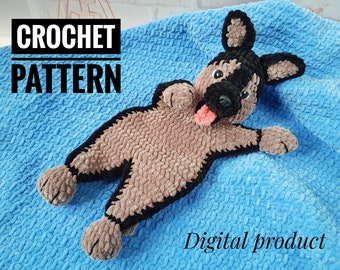 Lovey Crochet Pattern dog German Shepherd, Amigurumi comforter cuddle toy, baby security blanket, plush toy dog pattern Amigurumi patterns