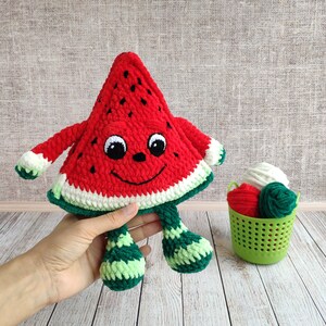 CROCHET WATERMELON PATTERN, Amigurumi watermelon slice with eyes and hands, Plush Soft toy Fruits, Plush crochet toys image 3